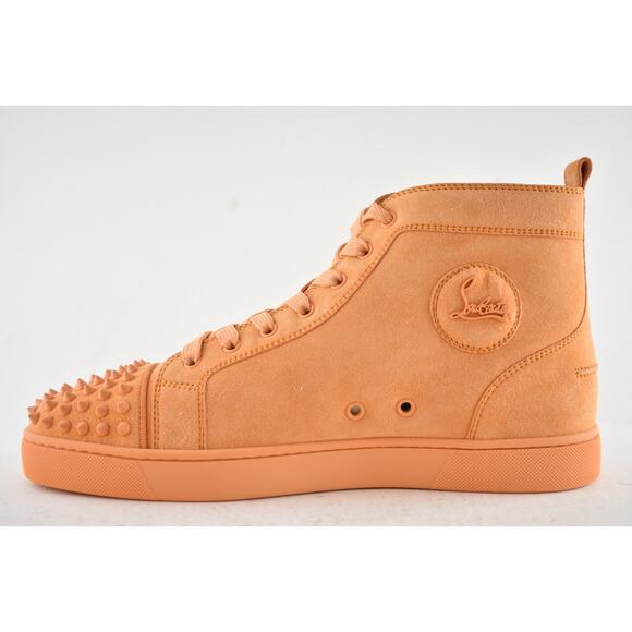 Christian Louboutin Lou Spikes Flat Melon Orange Suede High Top Sneaker 44 11 - Picture 10 of 15